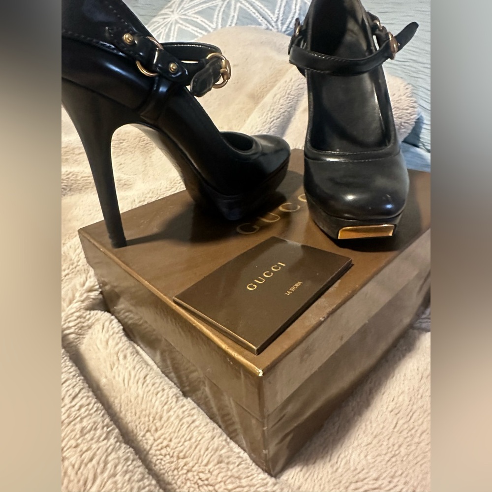 Gucci Black Heels with Gold Accents